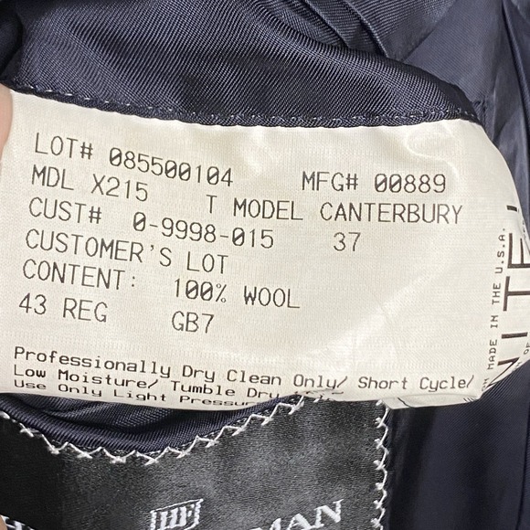 Hickey Freeman Canterbury Suit Jacket Blazer 43R Black Wool USA - Picture 4 of 12